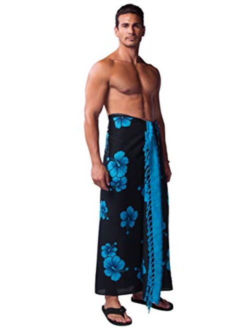 1 World Sarong Mens Hibiscus Plus Size Fringeless (TM) Sarong