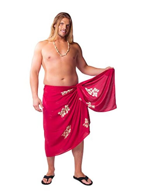 1 World Sarong Mens Hibiscus Plus Size Fringeless (TM) Sarong