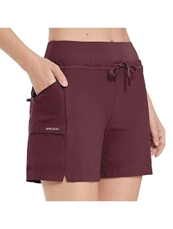 Women's 5" Casual Shorts for Summer Stretch Elastic Waist Quick Dry Lightweight Pockets for Running Hiking