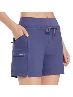 Women's 5" Casual Shorts for Summer Stretch Elastic Waist Quick Dry Lightweight Pockets for Running Hiking