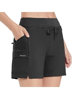 Women's 5" Casual Shorts for Summer Stretch Elastic Waist Quick Dry Lightweight Pockets for Running Hiking