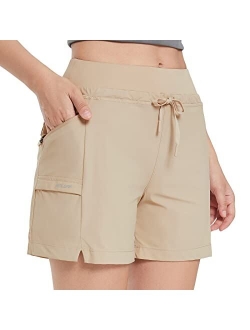 Women's 5" Casual Shorts for Summer Stretch Elastic Waist Quick Dry Lightweight Pockets for Running Hiking