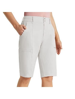 Bermuda Shorts for Women 13" Hiking Long Shorts Knee Length Quick Dry High Waisteded Stretch Water Resistant for Golf