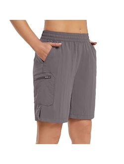 Womens 7" Hiking Shorts with Zipper Pockets Summer Quick Dry Nylon Lightweight Baggy Shorts for Thick Thighs