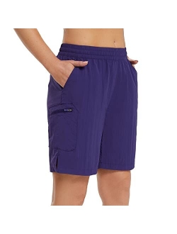 Womens 7" Hiking Shorts with Zipper Pockets Summer Quick Dry Nylon Lightweight Baggy Shorts for Thick Thighs