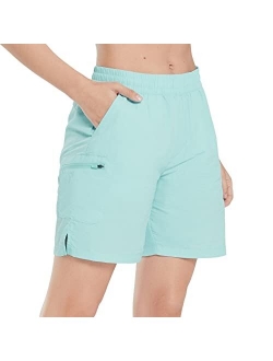 Womens 7" Hiking Shorts with Zipper Pockets Summer Quick Dry Nylon Lightweight Baggy Shorts for Thick Thighs