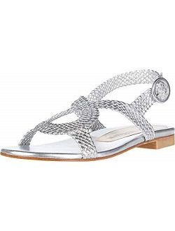 Womens Teodora Leather Woven Slingback Metallic Sandals