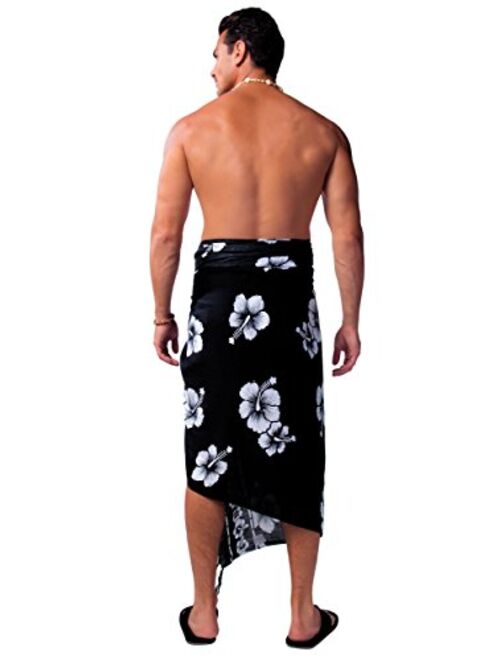 1 World Sarongs Mens Hibiscus Sarong in Black/White