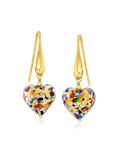 Ross-Simons Italian Murano Glass Heart Drop Earrings in 18kt Gold Over Sterling