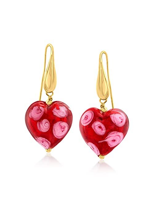 Ross-Simons Italian Murano Glass Heart Drop Earrings in 18kt Gold Over Sterling