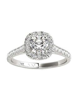 Vaarya 14K White Gold Natural Diamonds Halo Engagement Ring (1.00 Ctw AGS Certified GH/SI2-I1)