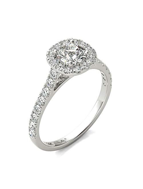 Vaarya 14K White Gold Natural Diamonds Halo Engagement Ring (1.00 Ctw AGS Certified GH/SI2-I1)