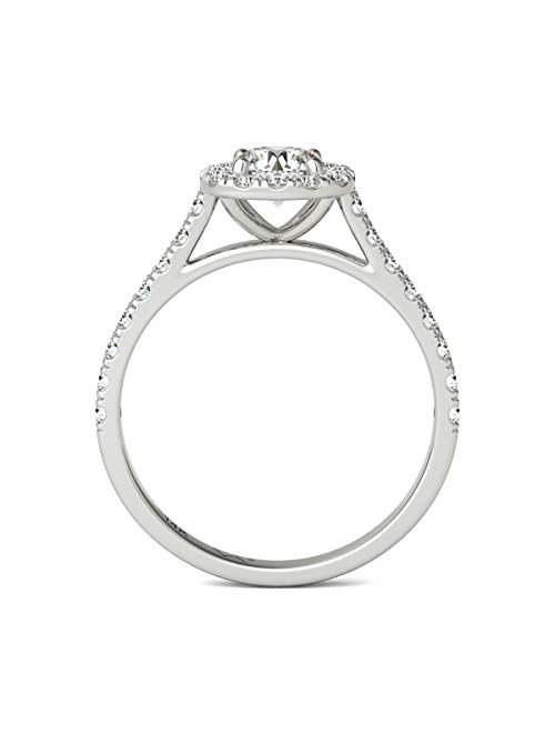 Vaarya 14K White Gold Natural Diamonds Halo Engagement Ring (1.00 Ctw AGS Certified GH/SI2-I1)