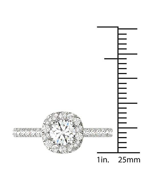 Vaarya 14K White Gold Natural Diamonds Halo Engagement Ring (1.00 Ctw AGS Certified GH/SI2-I1)