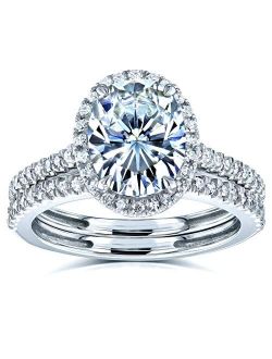 Oval Moissanite Halo Bridal Rings Set 2 3/8 CTW 14k White Gold