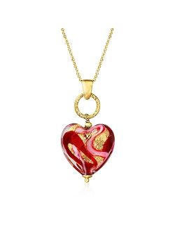 Italian Red and Pink Murano Glass Heart Pendant Necklace in 18kt Gold Over Sterling. 18 inches