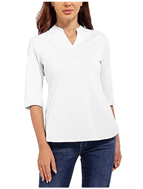 BALEAF Women's Blouse V-Neck Tunic Nylon Dressy Tops 3/4 Sleeve Shirts Casual Regular Fit