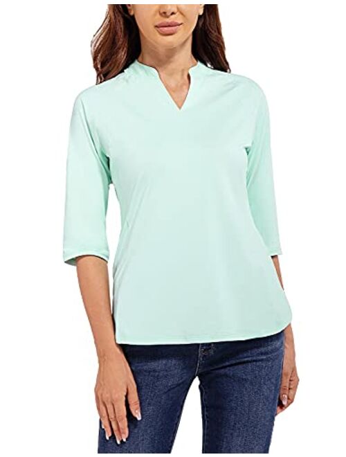 BALEAF Women's Blouse V-Neck Tunic Nylon Dressy Tops 3/4 Sleeve Shirts Casual Regular Fit