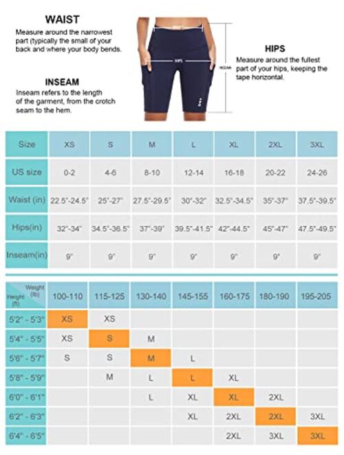 BALEAF Women's 9'' High Waist Biker Shorts Compression Cycling Tights Pockets UPF 50+