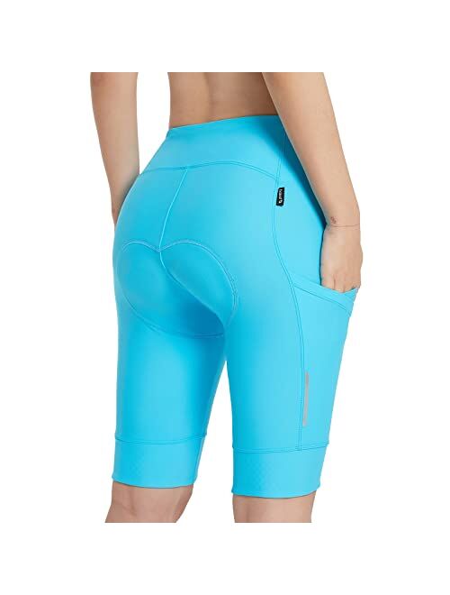 BALEAF Women's Cycling Shorts Padded Long Bike Shorts High Waist 4D Compression Biking Shorts Pockets Spin Gel UPF50+