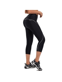 Women's Bike Pants High Waist 4D Padded Cycling Capris Shorts 3/4 Biking Tights Pockets UPF50