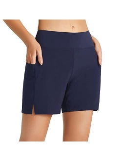 Women's 5" Quick Dry High Waisted Swim Board Shorts UPF 50  Swimsuit Bottom Trunks with Liner