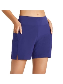 Women's 5" Quick Dry High Waisted Swim Board Shorts UPF 50  Swimsuit Bottom Trunks with Liner