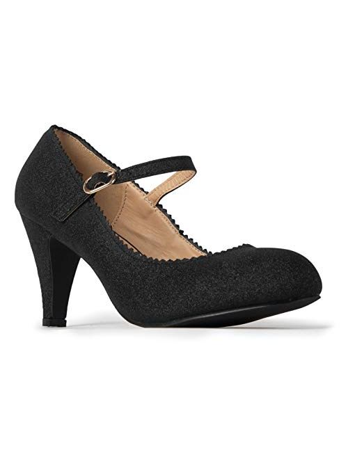 J. Adams Honey Heels for Women - Round Toe Scalloped Edge Retro Mary Jane Pumps