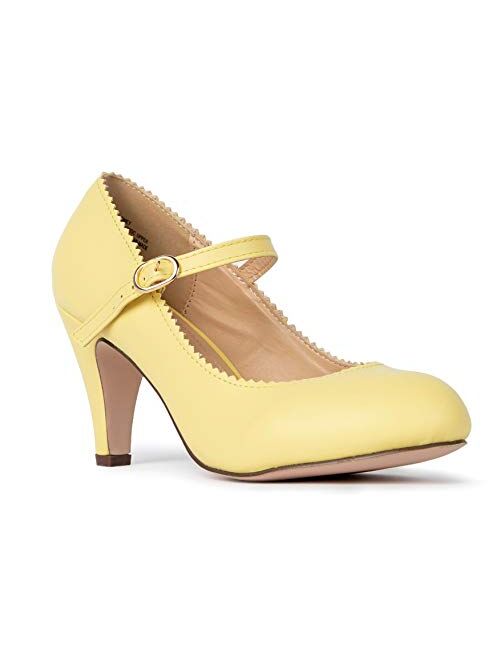 J. Adams Honey Heels for Women - Round Toe Scalloped Edge Retro Mary Jane Pumps