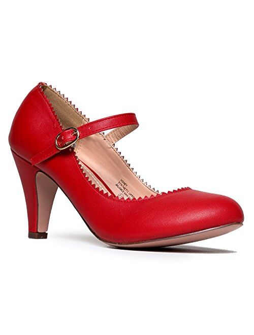 J. Adams Honey Heels for Women - Round Toe Scalloped Edge Retro Mary Jane Pumps