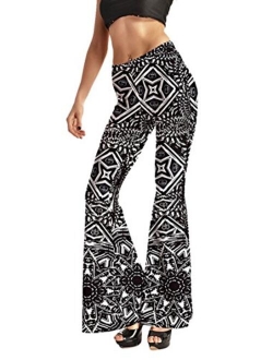 Pink Wind Women's Bell Bottom Pants High Waist Flare Boho Print Maxi Trousers