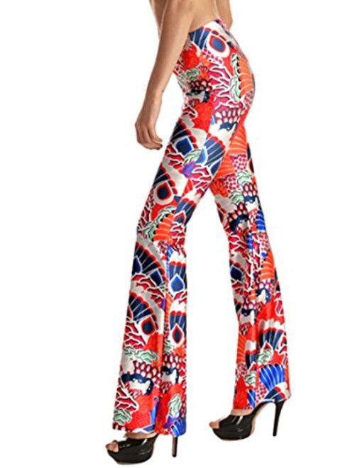 Pink Wind Women's Bell Bottom Pants High Waist Flare Boho Print Maxi Trousers