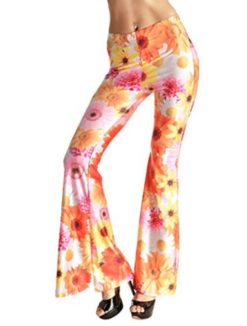 Pink Wind Women's Bell Bottom Pants High Waist Flare Boho Print Maxi Trousers