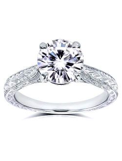 Antique Style Forever One (D-F) Moissanite Engagement Ring 1 1/2 CTW 14k White Gold