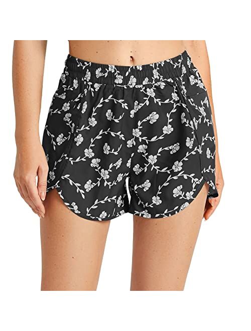 BALEAF Women's 3.5" Quick Dry Summer Floral Swim Trunks UPF 50+ Beach Boardshorts with Zip Pockets