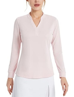Women's Long Sleeve Golf Shirts UPF 50  V-Neck Sun Protection Shirts Quick Dry Tennis Performance Shirt