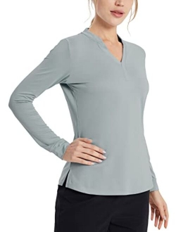 Women's Long Sleeve Golf Shirts UPF 50  V-Neck Sun Protection Shirts Quick Dry Tennis Performance Shirt