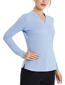 Women's Long Sleeve Golf Shirts UPF 50  V-Neck Sun Protection Shirts Quick Dry Tennis Performance Shirt