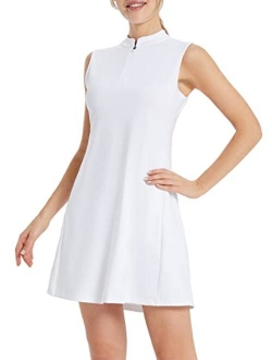 Golf Dresses for Women 5 Pockets Tennis Athletic Quick Dry Sleeveless UPF 50 Seperated Shorts Zip Stand Collar