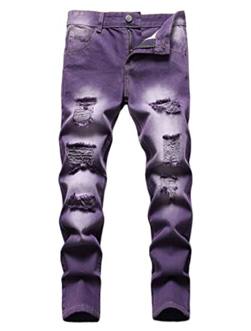 HENGAO Boy's Distressed Ripped Skinny Jeans