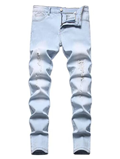 HENGAO Boy's Distressed Ripped Skinny Jeans