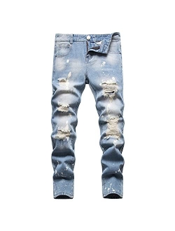 JLLDS LKMQA Boy's Skinny Fit Ripped Destroyed Distressed Slim Fashion Stretch Jeans Pants