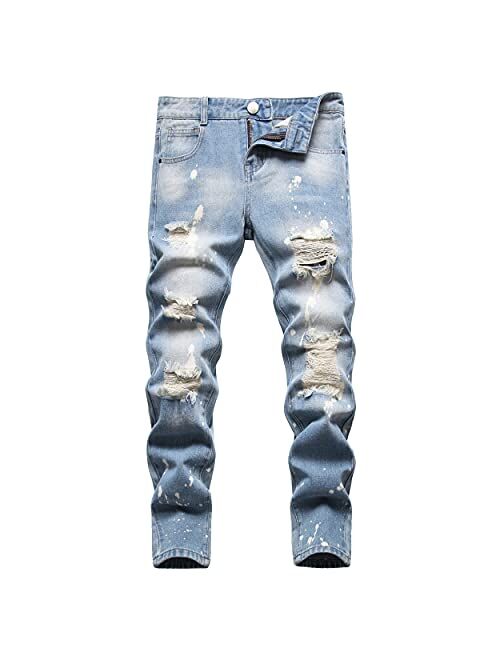 JLLDS LKMQA Boy's Skinny Fit Ripped Destroyed Distressed Slim Fashion Stretch Jeans Pants