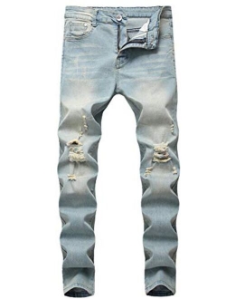 GUNLIRE Boy's Jeans Slim Straight Fit Elastic Waist Stretch Fashion Ripped Pants(5 6 7 8 10 12 14 16)