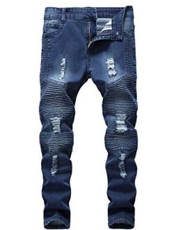 GUNLIRE Boy's Jeans Slim Straight Fit Elastic Waist Stretch Fashion Ripped Pants(5 6 7 8 10 12 14 16)