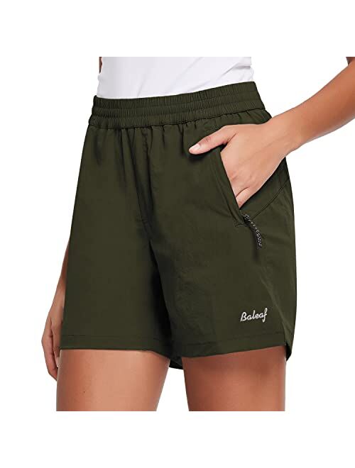 BALEAF Women's 5" Athletic Shorts for Hiking Running Workout with Zipper Pockets Lightweight Quick Dry UPF 50+