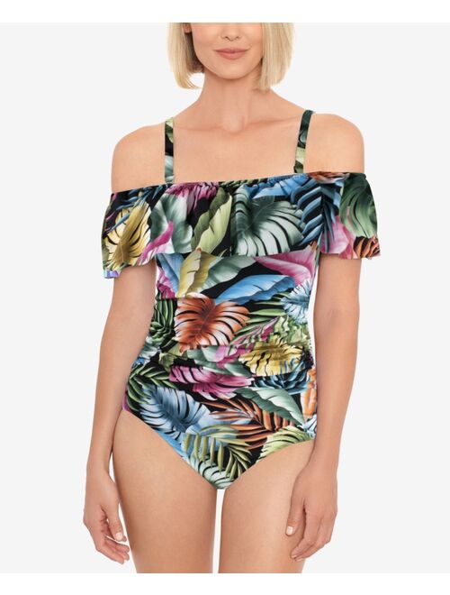 Swim Solutions Off-The-Shoulder Tummy-Control One-Piece Swimsuit