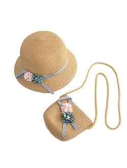 WeeH Girls Summer Hat Bag Set Wide Brim Hat Sun Beach Hats with Shoulder Bag