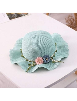 ZFLL Sun hat,Children Straw hat Shoulder Bag Tote Bags Summer 2pcs a Set Cute Floral Sun hat Bucket hat Kidsize flowerA