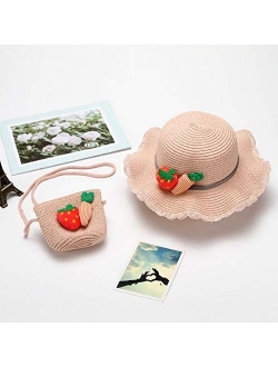 ZFLL Sun hat,Children Straw hat Shoulder Bag Tote Bags Summer 2pcs a Set Cute Floral Sun hat Bucket hat Kidsize flowerA